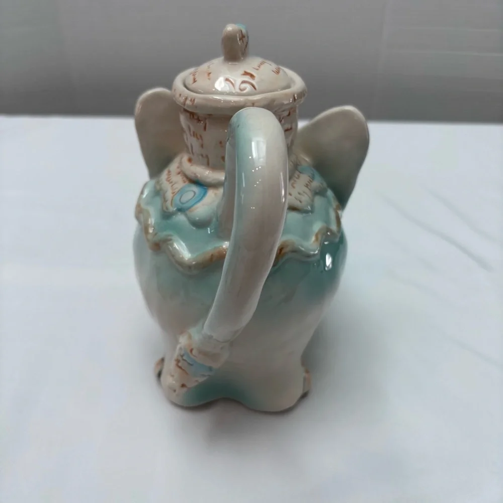 Blue Sky Clayworks Elephant Ceramic Teapot by Heather Goldminc Cream Blue